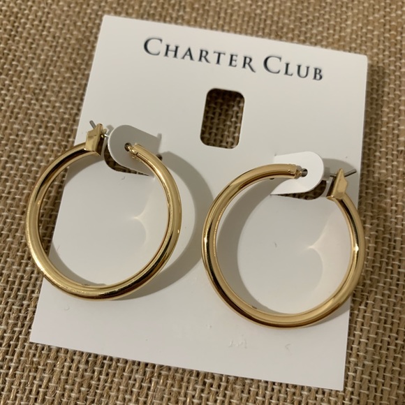 Charter Club Goldtone Tube Hoop Earrings - Picture 8 of 9